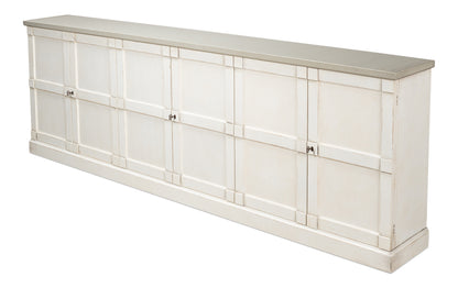 Luciana 6 Wood Door Buffet, 112", White/White Base, Gray Quartz Top - Chapin Furniture