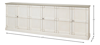 Luciana 6 Wood Door Buffet, 112", White/White Base, Gray Quartz Top - Chapin Furniture