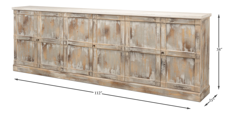 Luciana 6 Wood Door Buffet, 112", Grey Stucco - Chapin Furniture