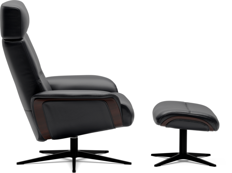 Space 5100 Chair and Ottoman- Tuxedo Leather/Walnut Trim/Classic Polished Base - Chapin Furniture