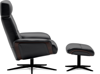 Space 5100 Chair and Ottoman- Tuxedo Leather/Walnut Trim/Classic Polished Base - Chapin Furniture