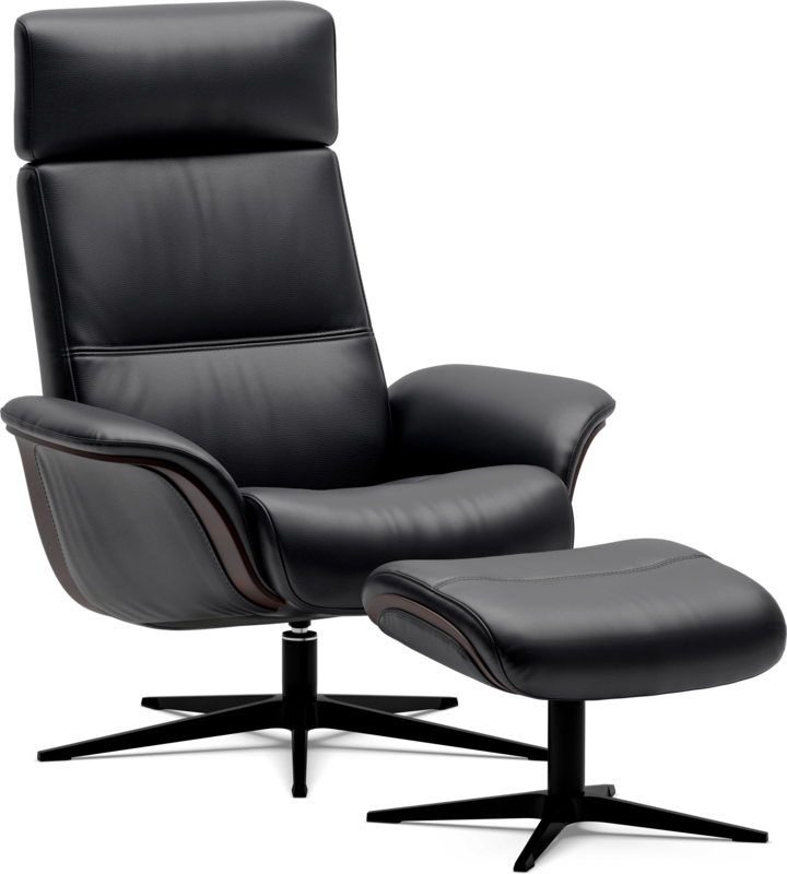 Space 5100 Chair and Ottoman- Tuxedo Leather/Walnut Trim/Classic Polished Base - Chapin Furniture
