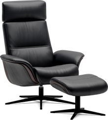 Space 5100 Chair and Ottoman- Tuxedo Leather/Walnut Trim/Classic Polished Base - Chapin Furniture