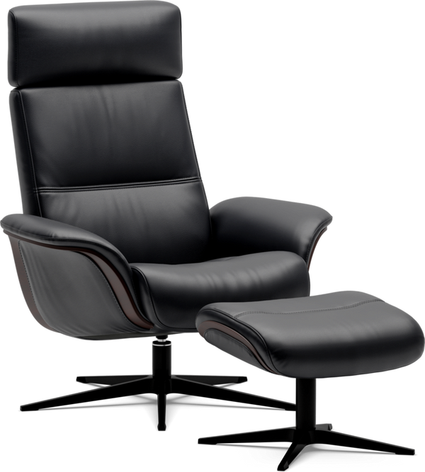 Space 5100 Chair and Ottoman- Tuxedo Leather/Walnut Trim/Classic Polished Base - Chapin Furniture