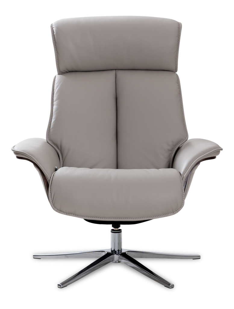 Space 5400 Chair and Ottoman- DoveLeather/Grey Ash Trim/Classic Polished Base - Chapin Furniture