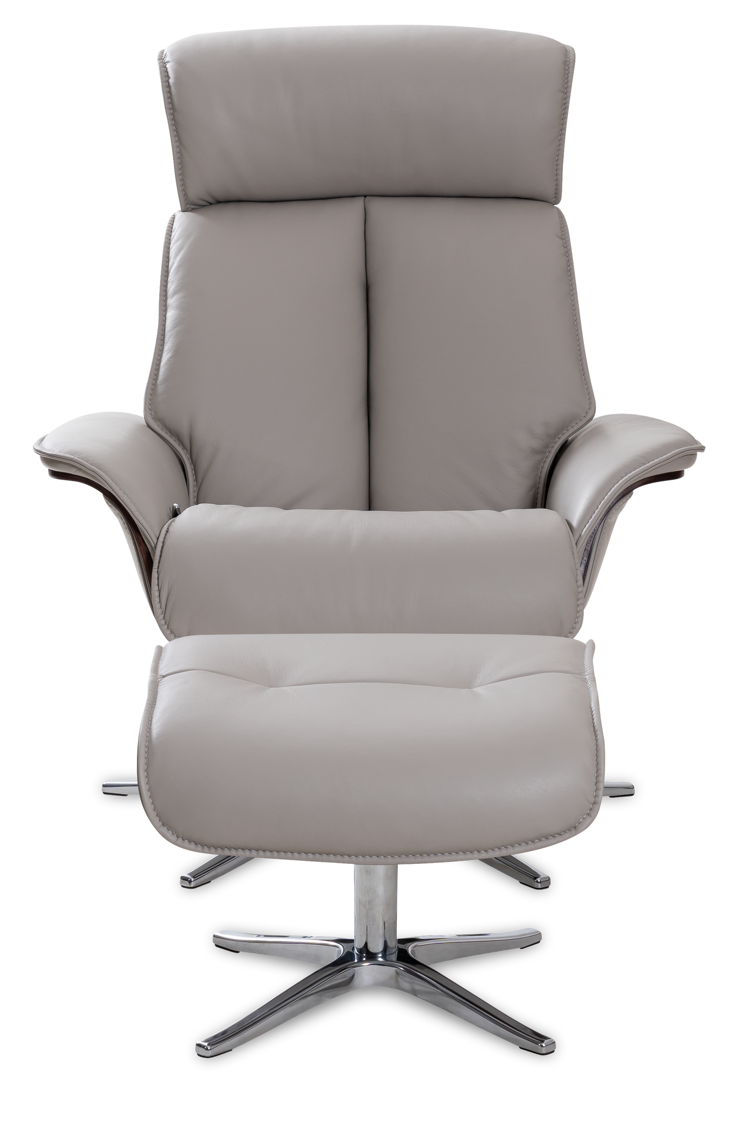 Space 5400 Chair and Ottoman- DoveLeather/Grey Ash Trim/Classic Polished Base - Chapin Furniture