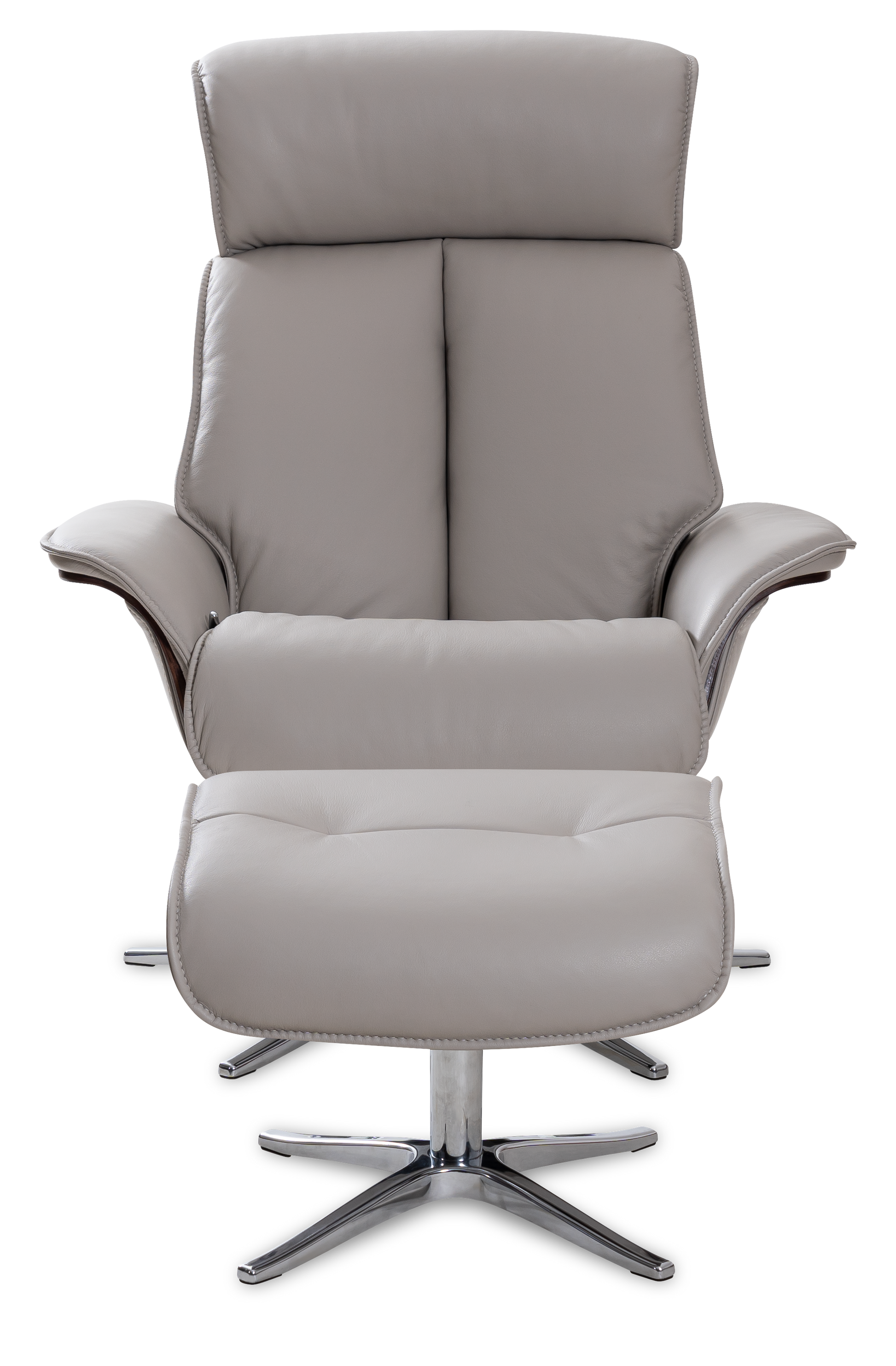 Space 5400 Chair and Ottoman- DoveLeather/Grey Ash Trim/Classic Polished Base - Chapin Furniture