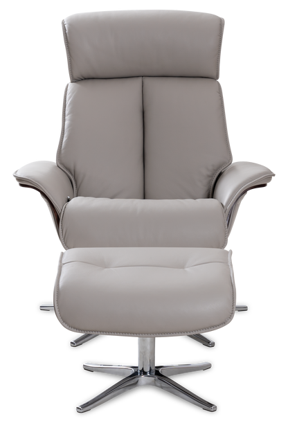 Space 5400 Chair and Ottoman- DoveLeather/Grey Ash Trim/Classic Polished Base - Chapin Furniture