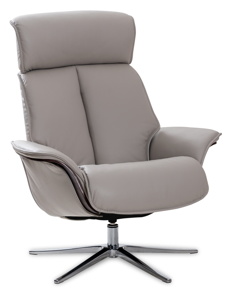 Space 5400 Chair and Ottoman- DoveLeather/Grey Ash Trim/Classic Polished Base - Chapin Furniture