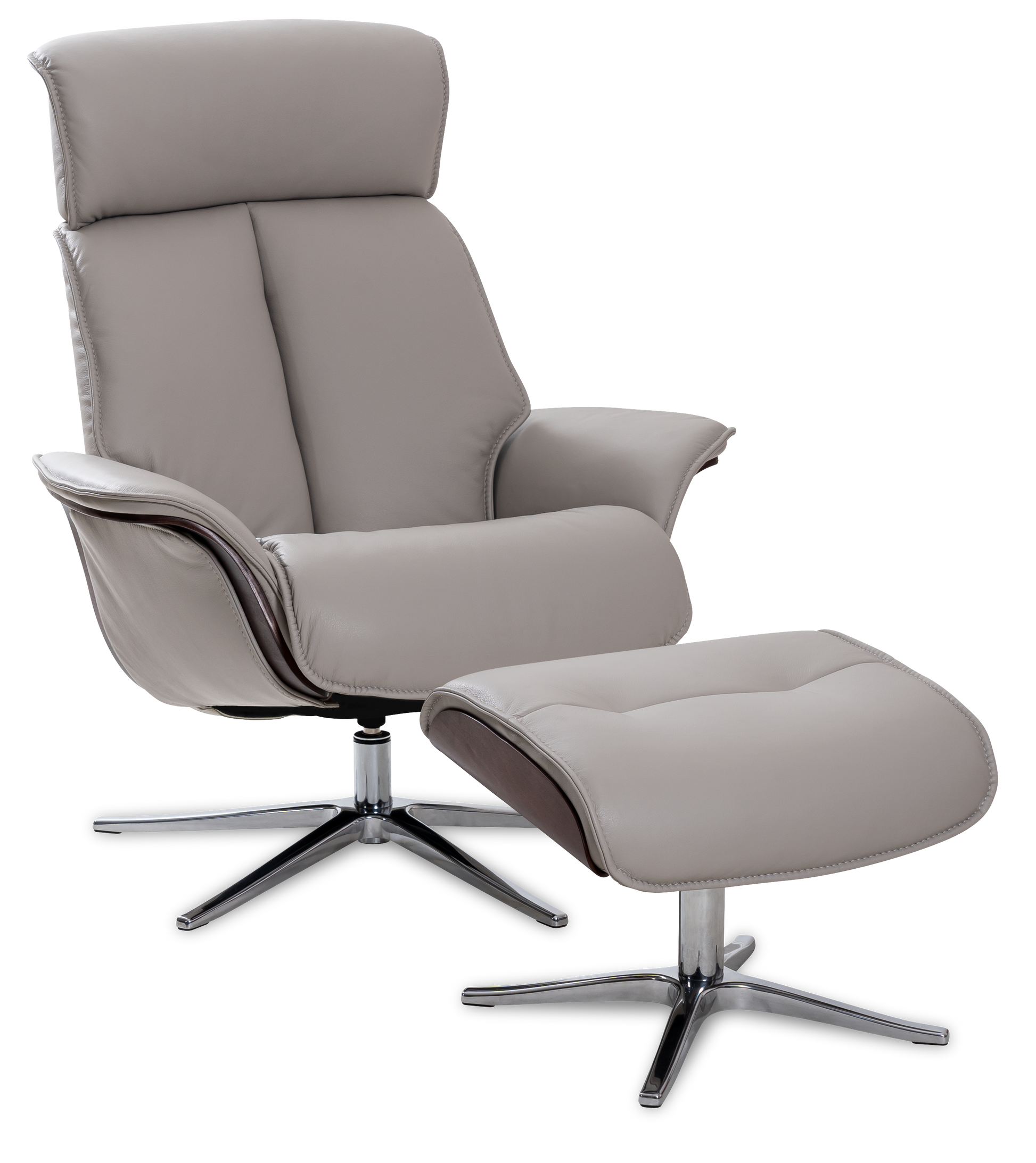 Space 5400 Chair and Ottoman- DoveLeather/Grey Ash Trim/Classic Polished Base - Chapin Furniture