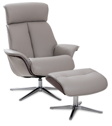 Space 5400 Chair and Ottoman- DoveLeather/Grey Ash Trim/Classic Polished Base - Chapin Furniture