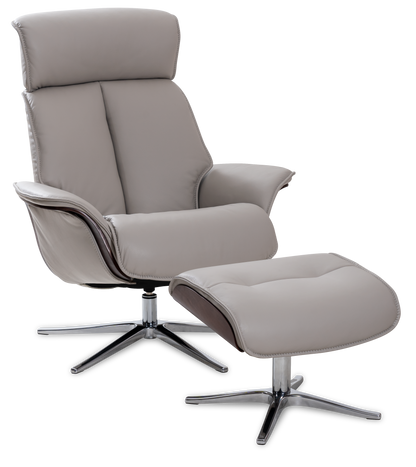 Space 5400 Chair and Ottoman- DoveLeather/Grey Ash Trim/Classic Polished Base - Chapin Furniture