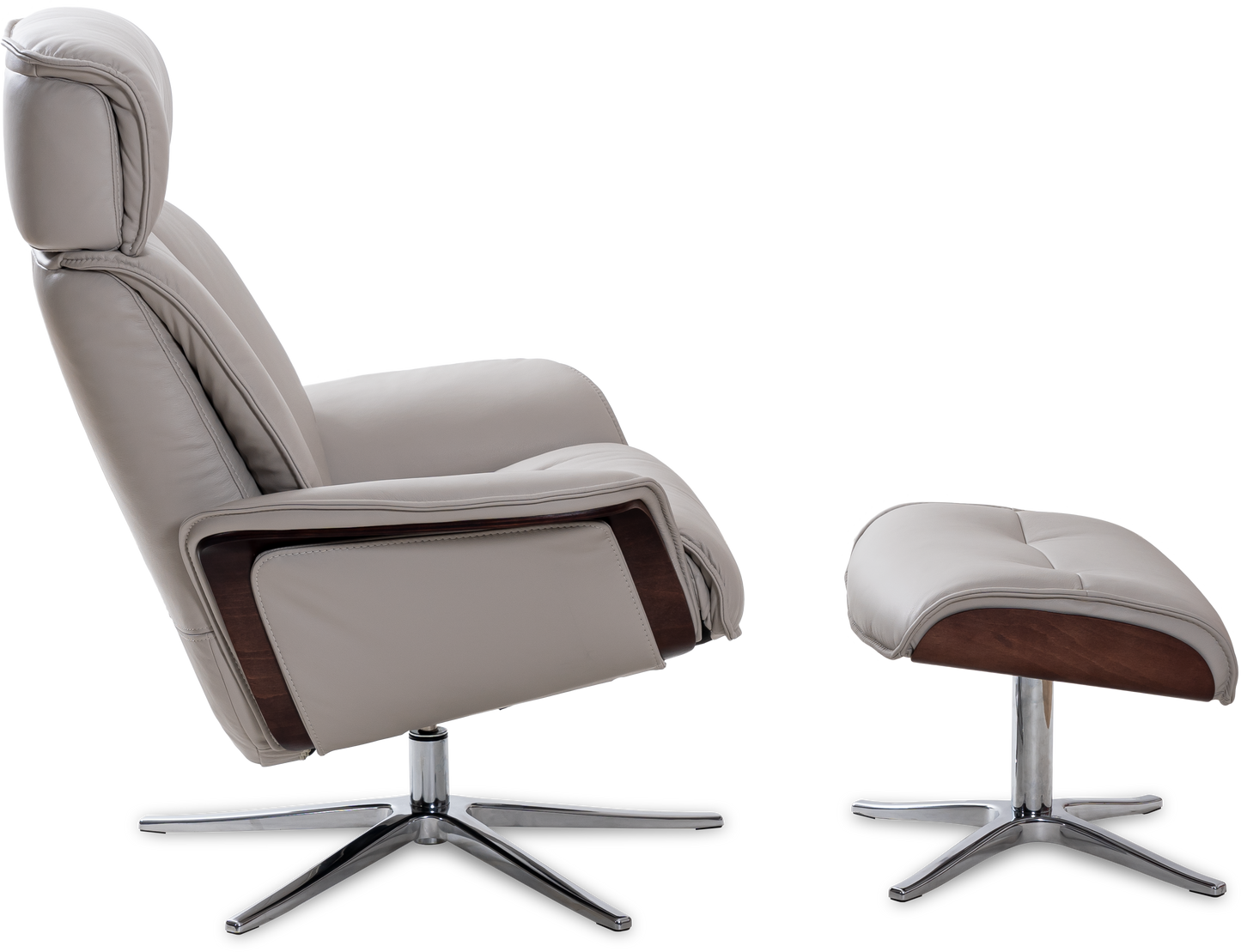Space 5400 Chair and Ottoman- DoveLeather/Grey Ash Trim/Classic Polished Base - Chapin Furniture