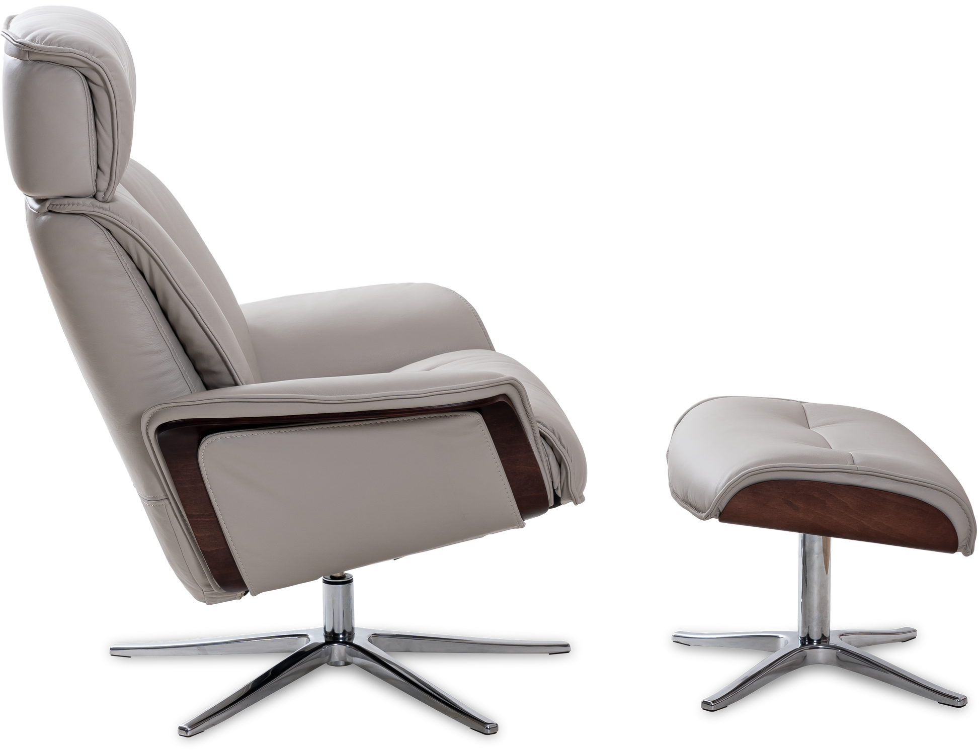 Space 5400 Chair and Ottoman- DoveLeather/Grey Ash Trim/Classic Polished Base - Chapin Furniture