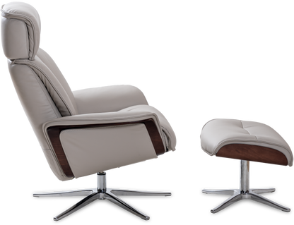 Space 5400 Chair and Ottoman- DoveLeather/Grey Ash Trim/Classic Polished Base - Chapin Furniture