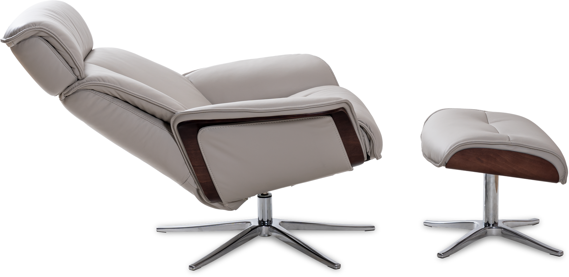 Space 5400 Chair and Ottoman- DoveLeather/Grey Ash Trim/Classic Polished Base - Chapin Furniture