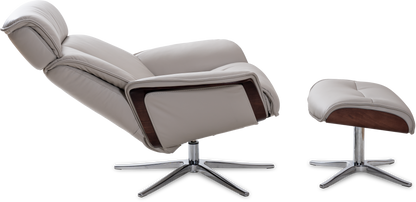 Space 5400 Chair and Ottoman- DoveLeather/Grey Ash Trim/Classic Polished Base - Chapin Furniture