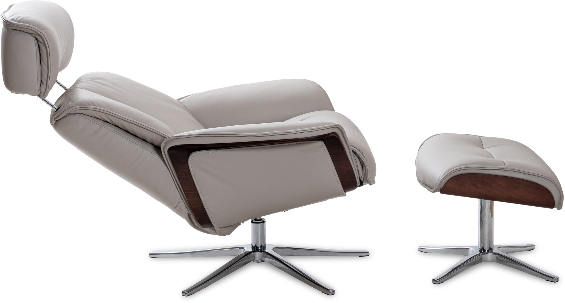 Space 5400 Chair and Ottoman- DoveLeather/Grey Ash Trim/Classic Polished Base - Chapin Furniture