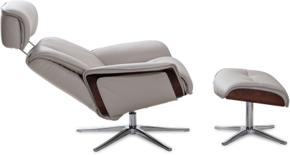 Space 5400 Chair and Ottoman- DoveLeather/Grey Ash Trim/Classic Polished Base - Chapin Furniture