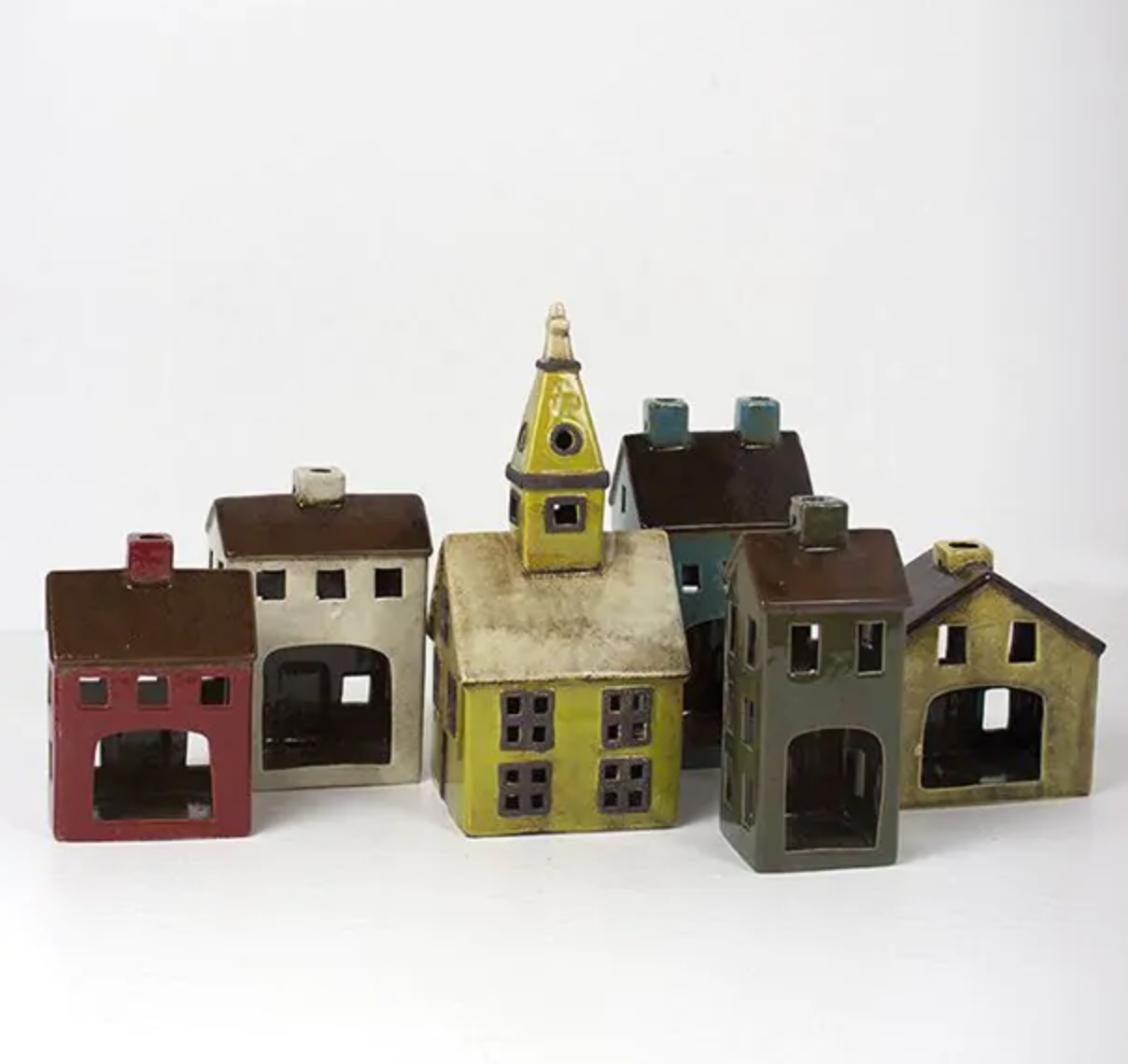 Set of 6 Colorful Ceramic Village - Chapin Furniture