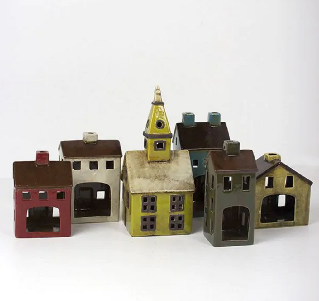 Set of 6 Colorful Ceramic Village - Chapin Furniture