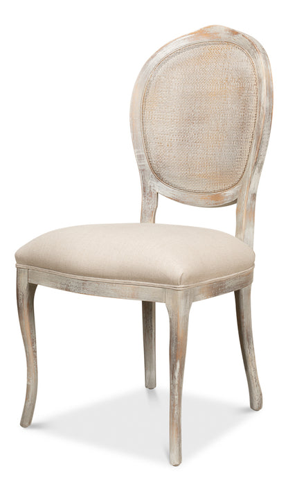 Oval Cane Back Chair, Grey Oak, Flax- Set of 2 - Chapin Furniture