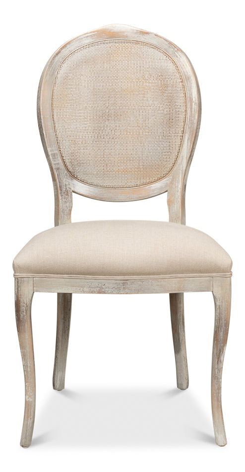 Oval Cane Back Chair, Grey Oak, Flax- Set of 2 - Chapin Furniture