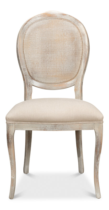 Oval Cane Back Chair, Grey Oak, Flax- Set of 2 - Chapin Furniture