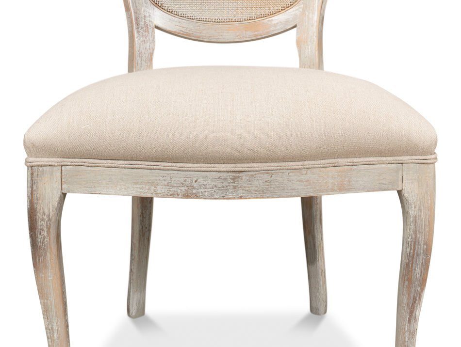Oval Cane Back Chair, Grey Oak, Flax- Set of 2 - Chapin Furniture