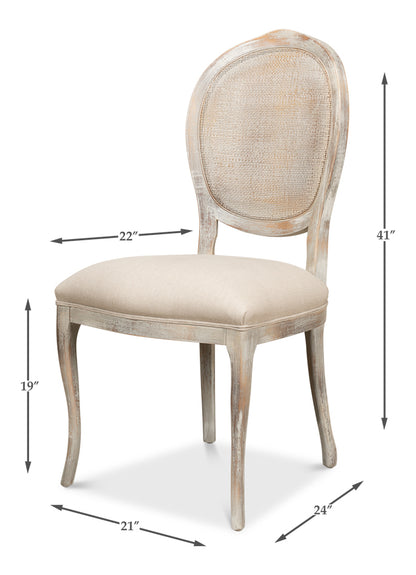 Oval Cane Back Chair, Grey Oak, Flax- Set of 2 - Chapin Furniture