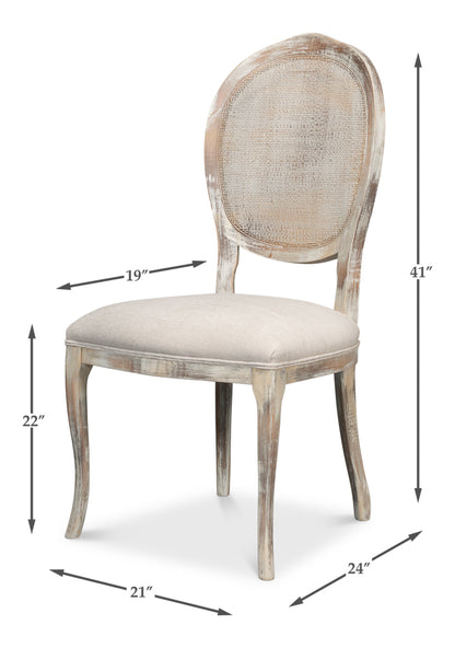 Oval Cane Back Chair, Grey Oak, Taupe- Set of 2 - Chapin Furniture