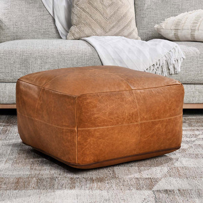 Leather Dumont Chestnut Pouf - Chapin Furniture