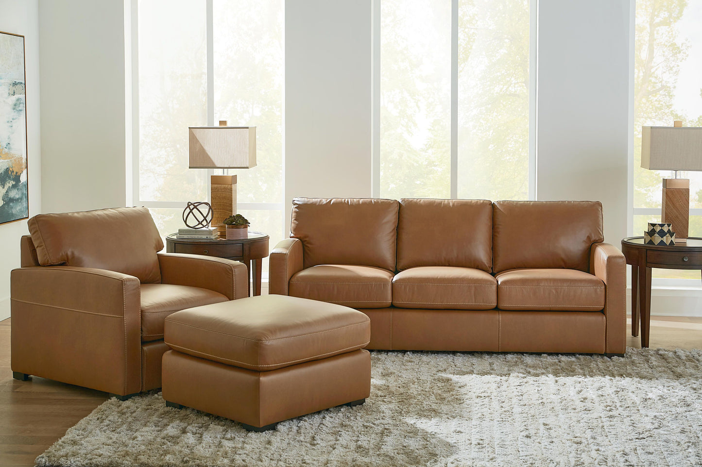 Bassett Club Level Wilson Sofa in Pecan Leather - Chapin Furniture