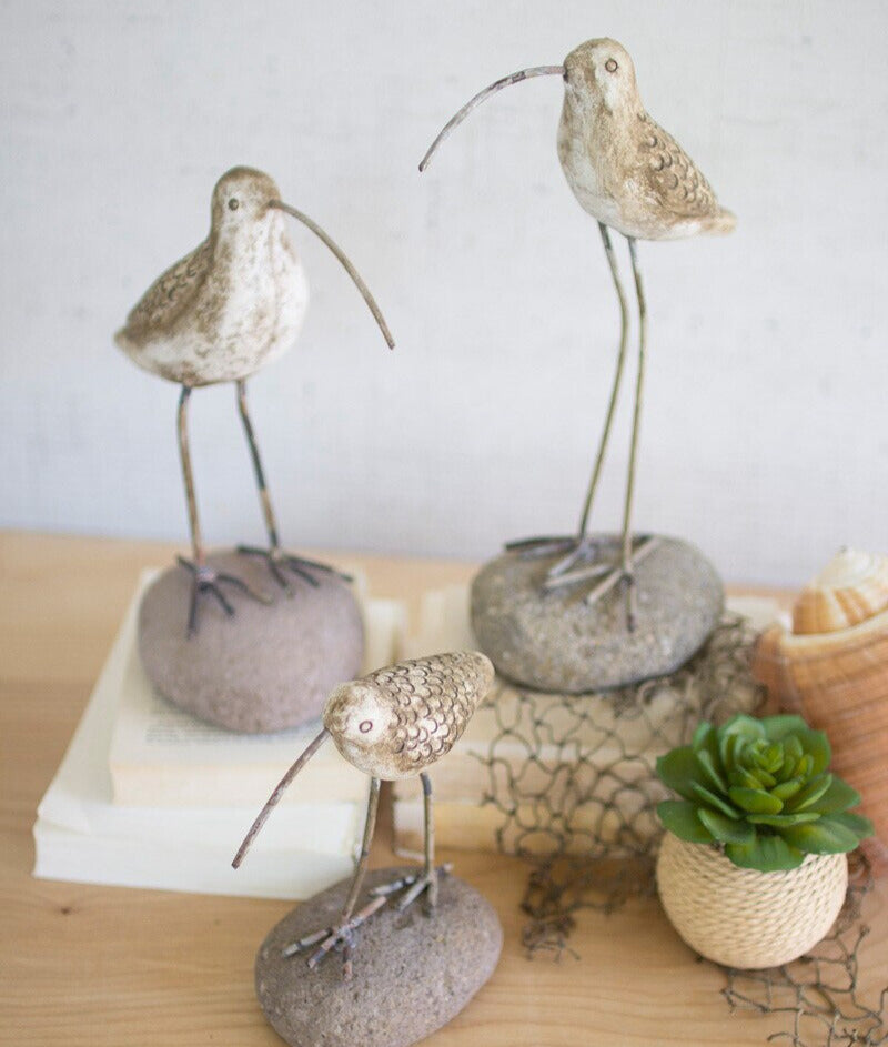 Set of 3 Painted Clay Shore Birds on Rock Bases - Chapin Furniture