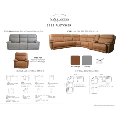 Bassett Club Level Fletcher Power Motion Sofa in Antelope - Chapin Furniture