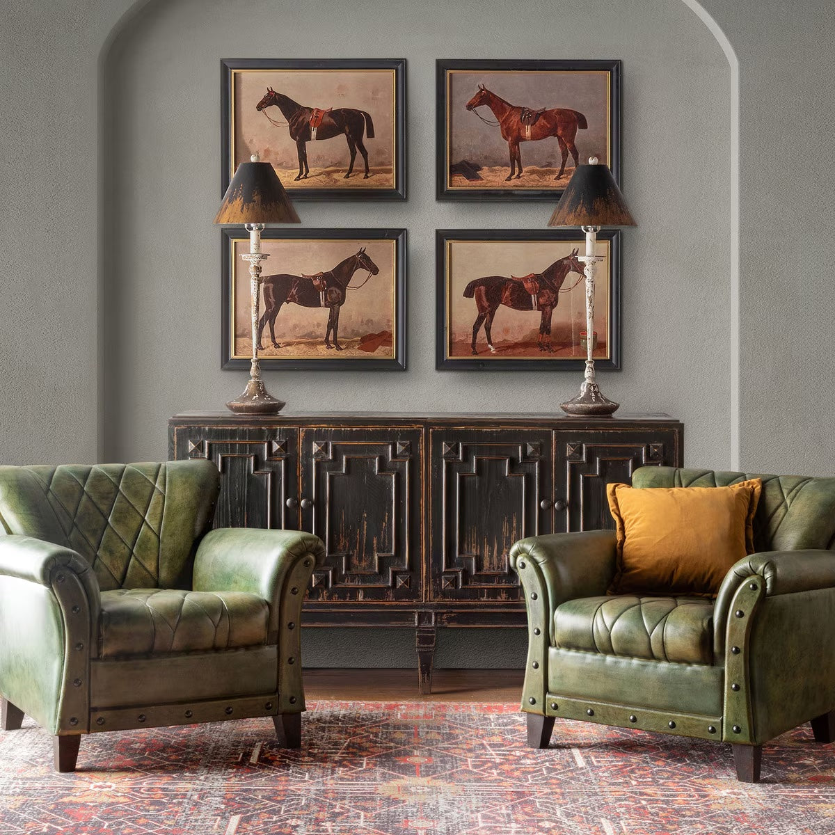 English Riding Horses Framed Print, Set of 4 Assorted Styles - Chapin Furniture