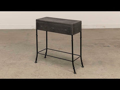 Grey Leather Shagreen Box On Stand