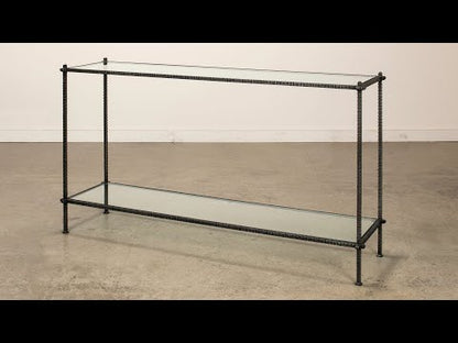 Hand Chased Iron Console Table- Glass Top