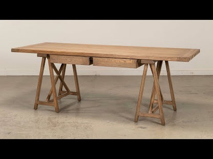 Sawhorse Desk- Natural Polished Old Pine