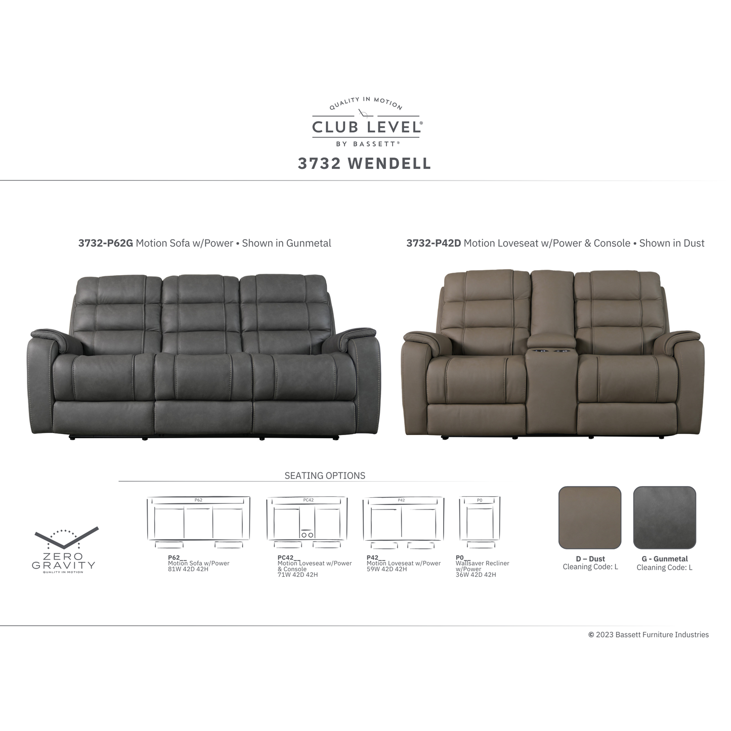 Bassett Club Level Wendell Power Motion Consoled Loveseat in Dust - Chapin Furniture