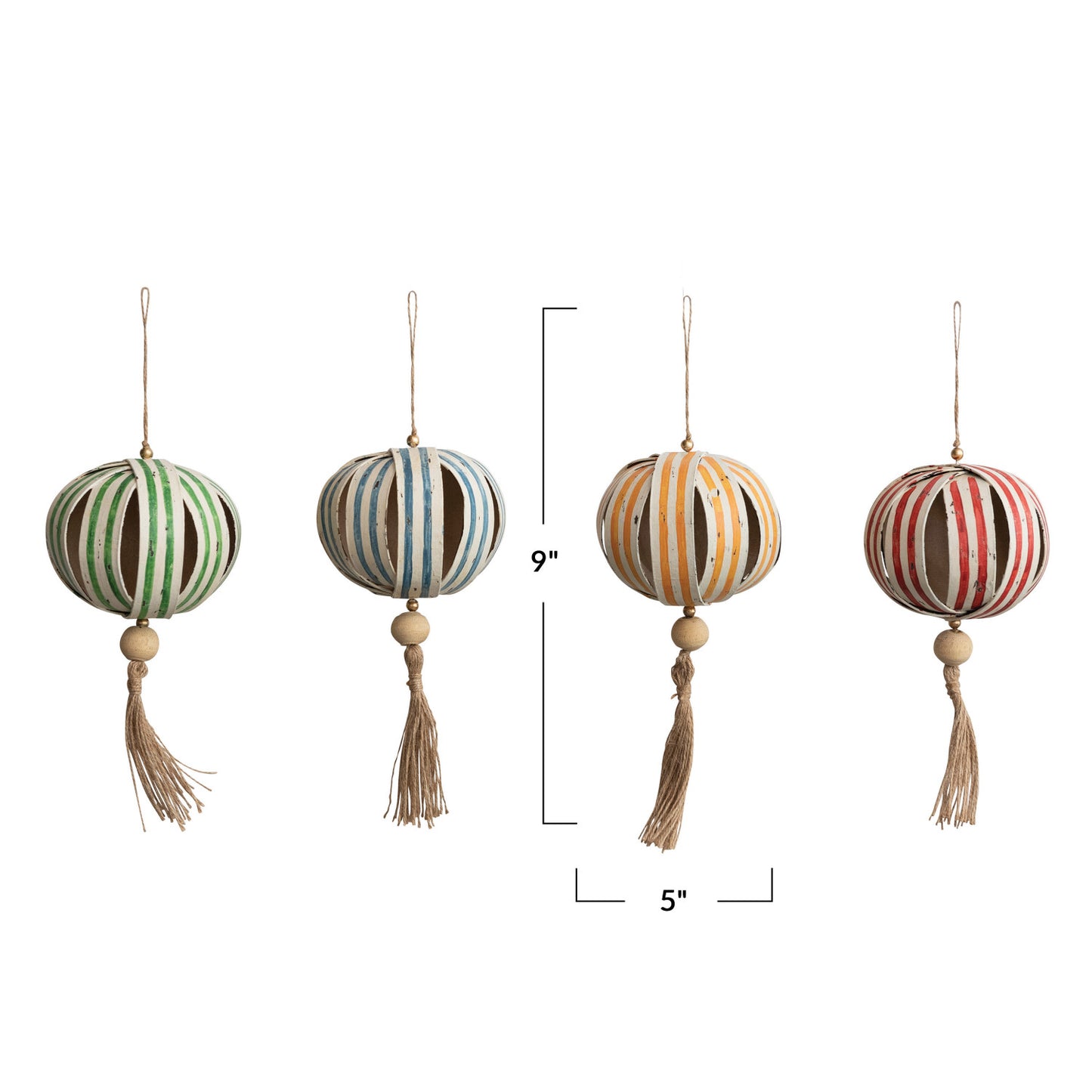 Paper Ball Ornament w/ Wood Bead & Tassel- Set of 4 - Chapin Furniture