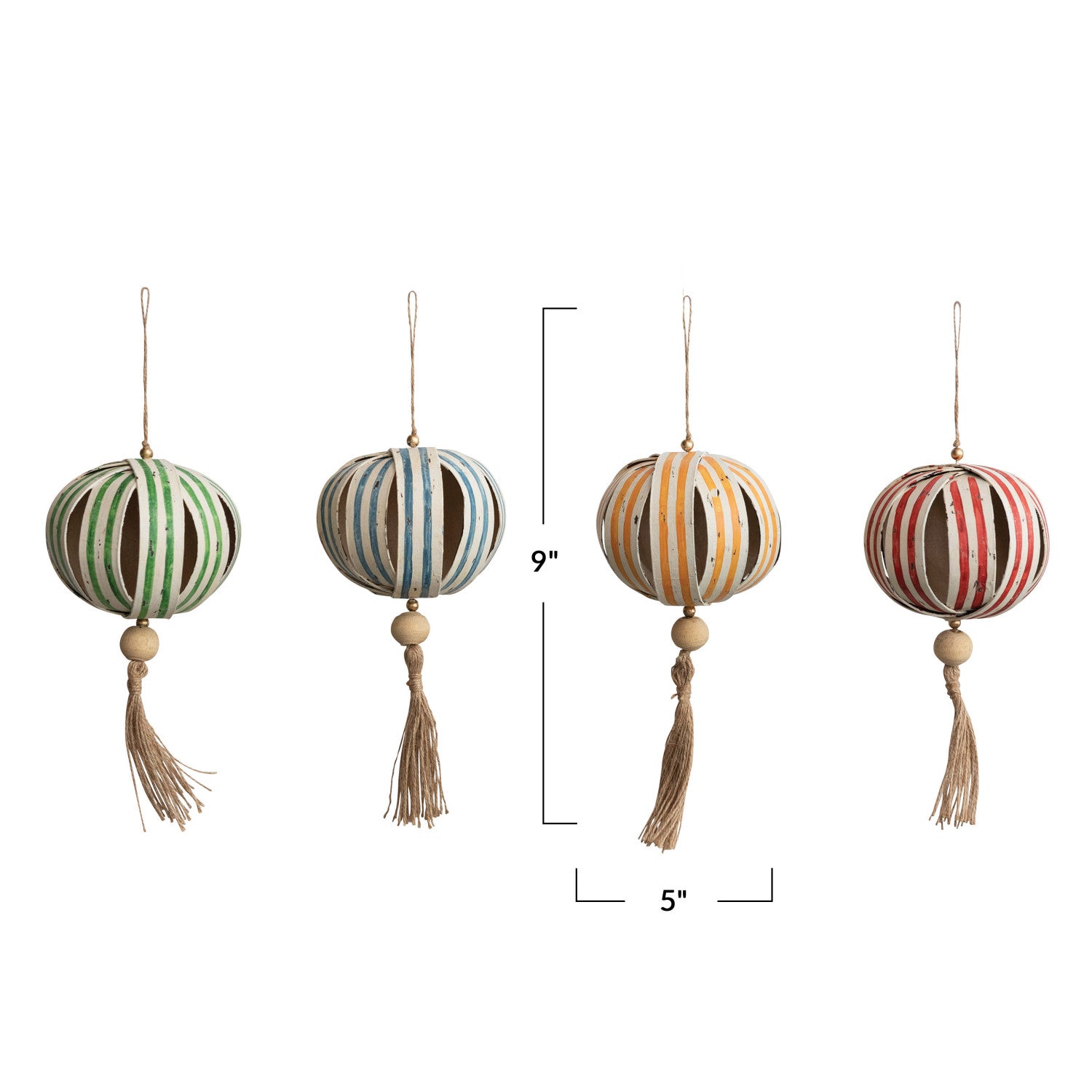 Paper Ball Ornament w/ Wood Bead & Tassel- Set of 4 - Chapin Furniture