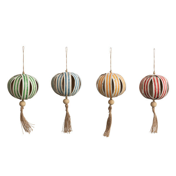 Paper Ball Ornament w/ Wood Bead & Tassel- Set of 4 - Chapin Furniture