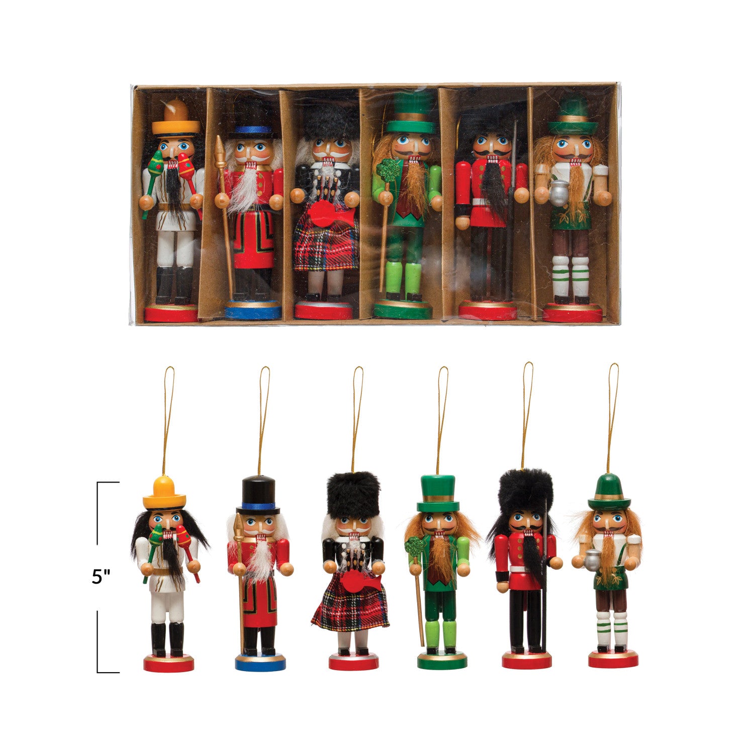 Set of 6 Wood Nutcracker Ornaments - Thumbnail 2
