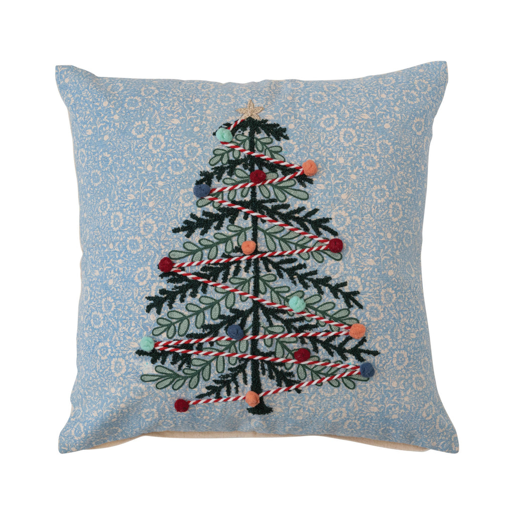 Embroidered Christmas Trees & Plaid Pillow