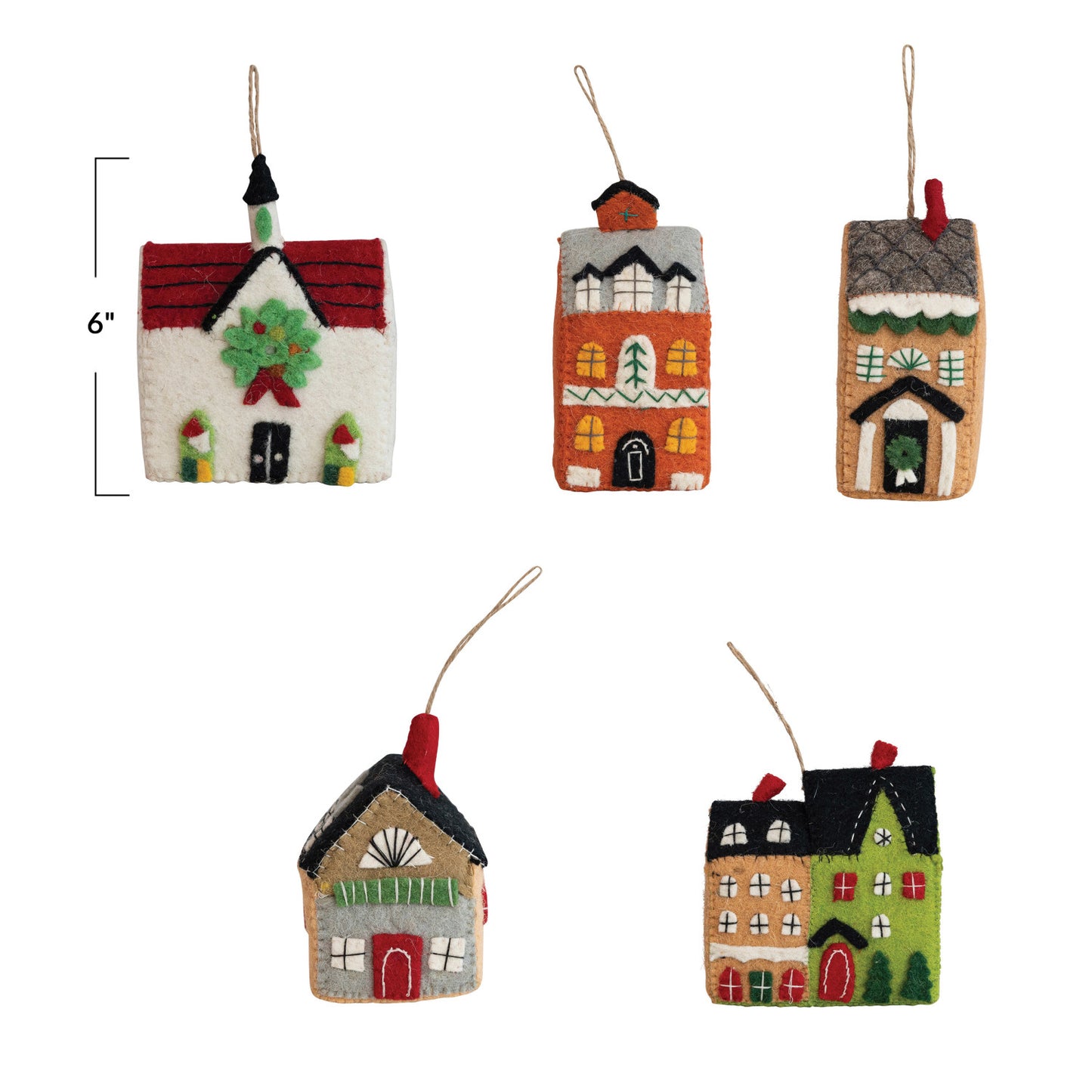 Wool Felt House Ornaments - Set of 5 Styles - Chapin Furniture