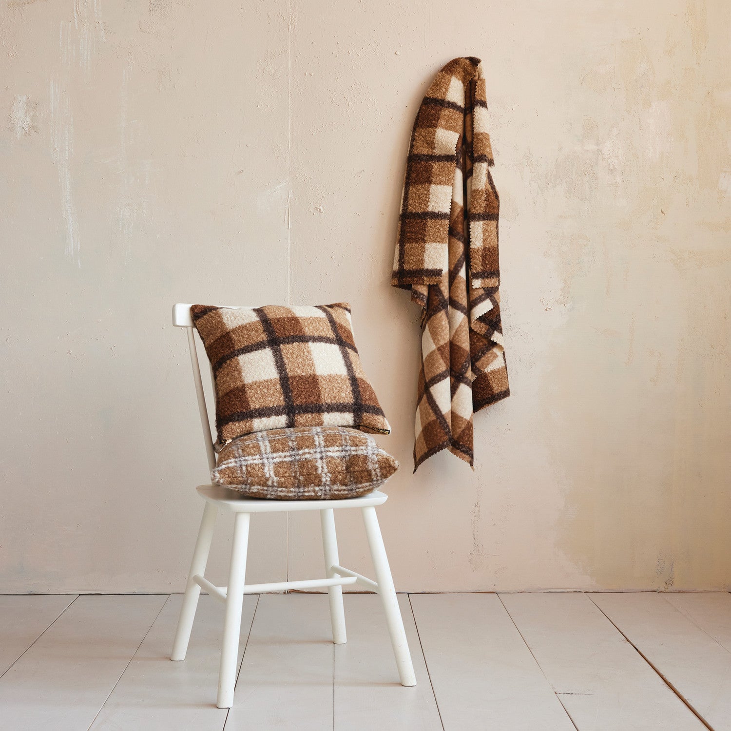Brown and Black Plaid Sherpa Pillow - Thumbnail 2