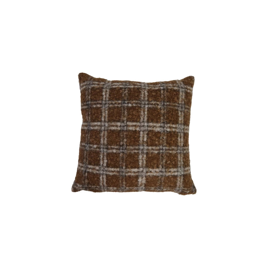 Brown and Black Plaid Sherpa Pillow - Thumbnail 3