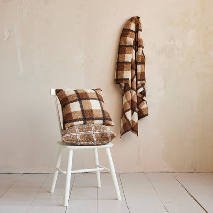 Brown Plaid Sherpa Pillow - Chapin Furniture