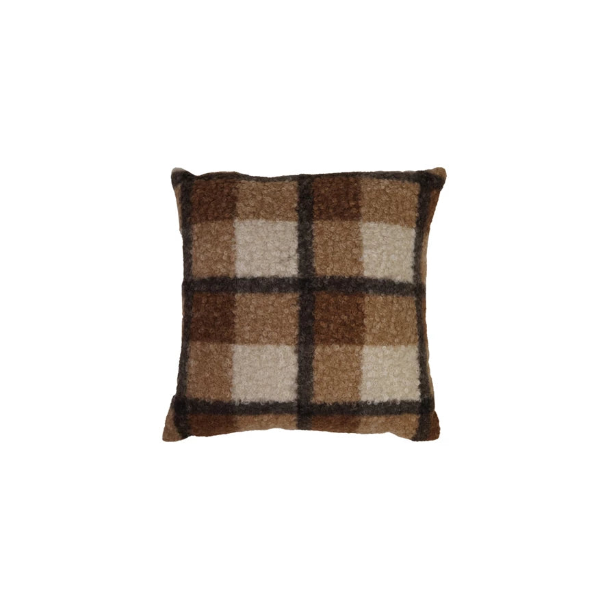 Brown and Black Plaid Sherpa Pillow - Thumbnail 5